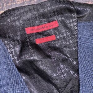 John Varvatos USA Vest Mens Medium 100% Wool Blue Glen Plaid 6 Button